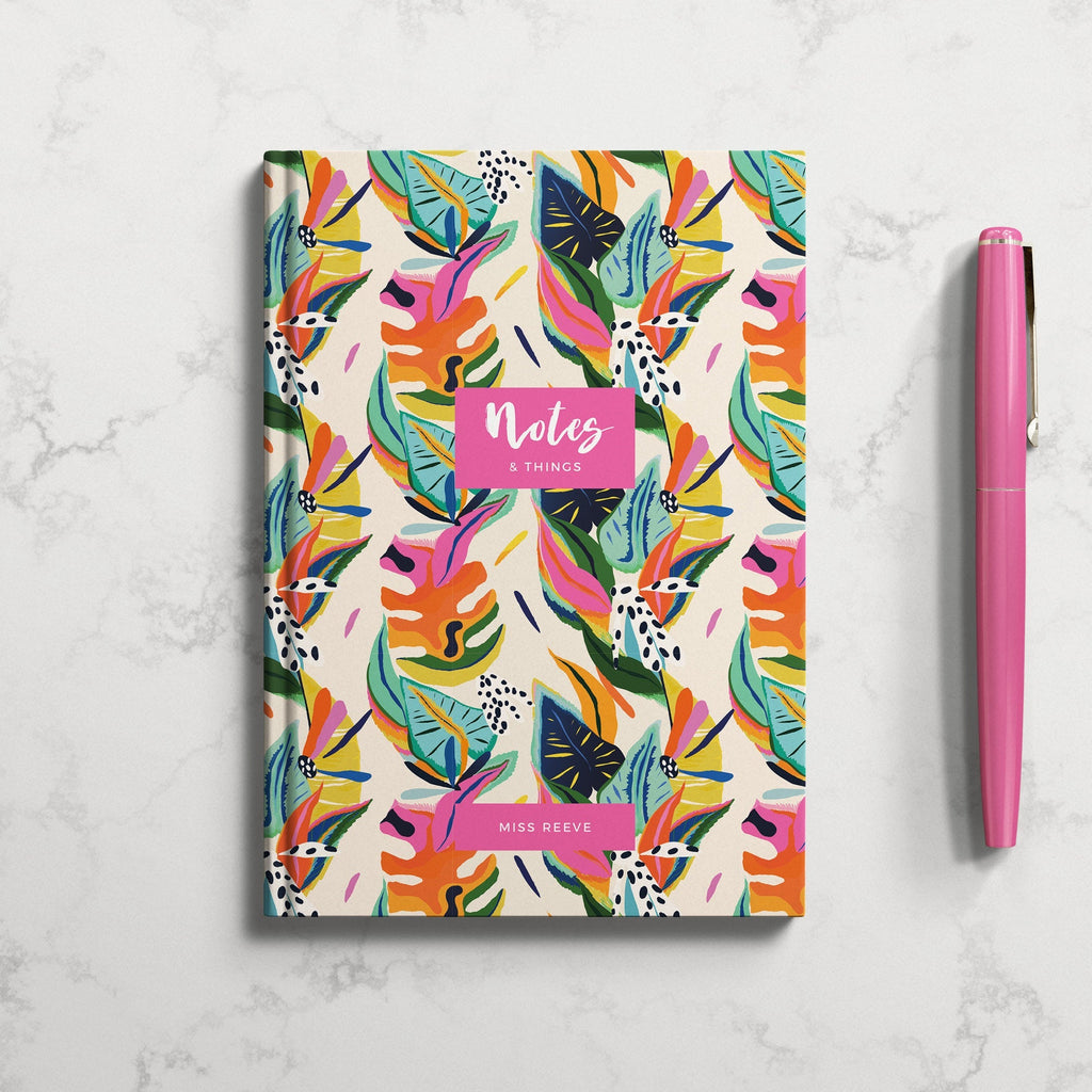 Personalised Teacher Tropical Hardback Notebook - Notes & Things Notebook (A5)