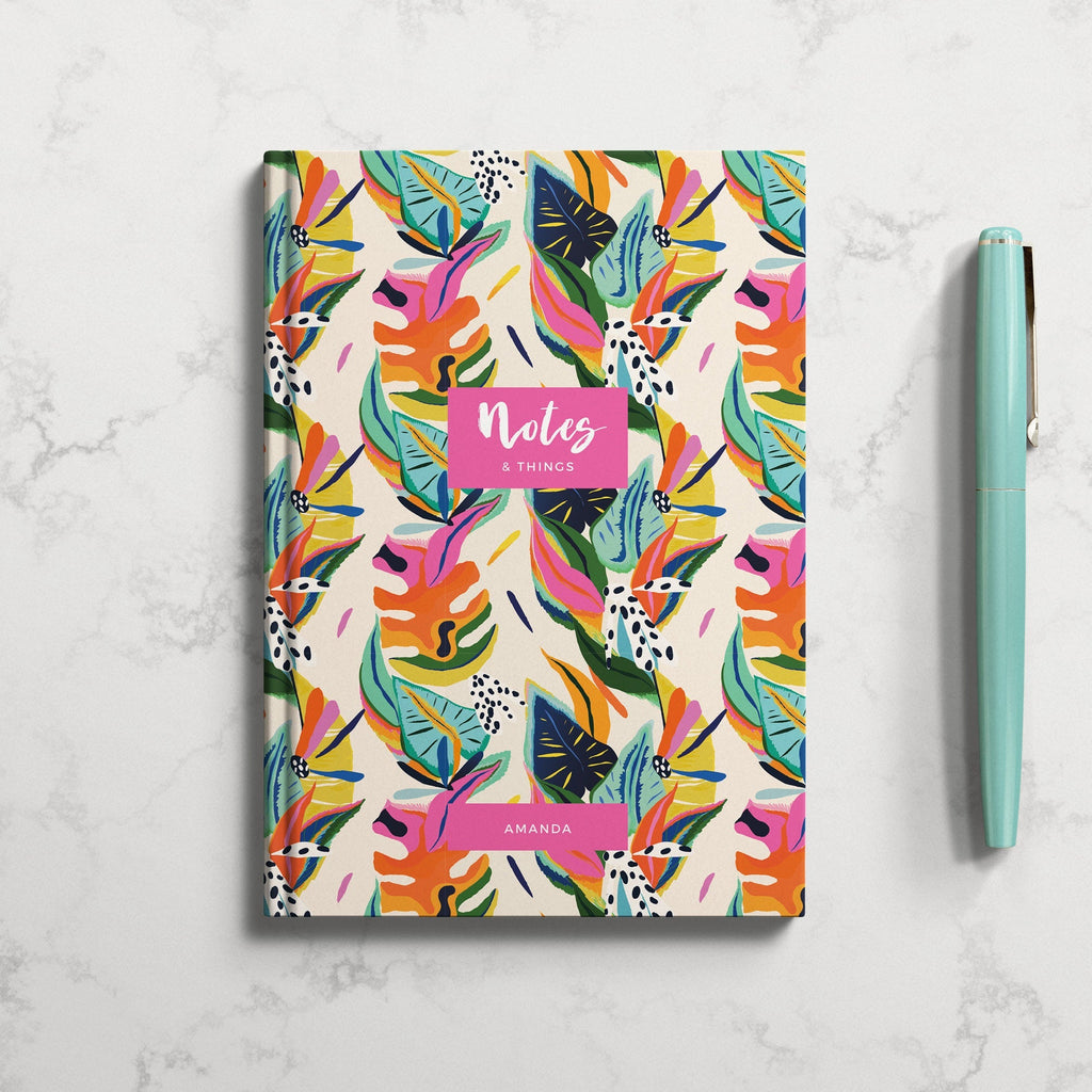 Personalised Tropical Bright Hardback Notebook - Notes & Things Notebook (A5)