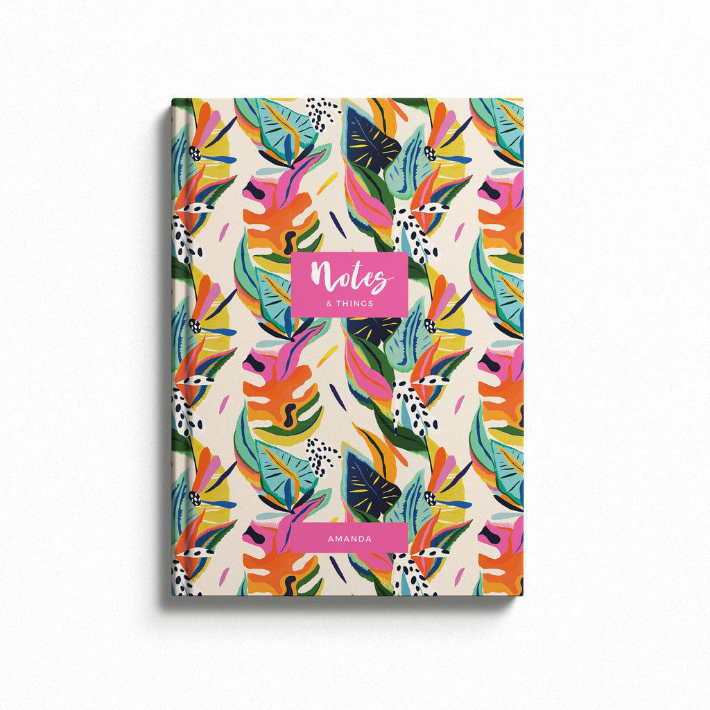 Personalised Tropical Bright Hardback Notebook - Notes & Things Notebook (A5) Personalised Name / Blank