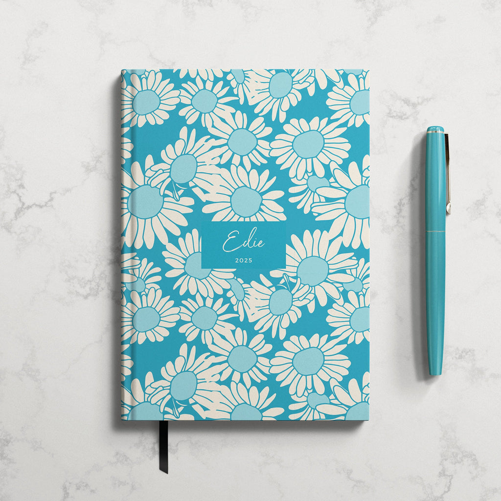 Personalised Turquoise Daisy 2025 Weekly Diary (A5)