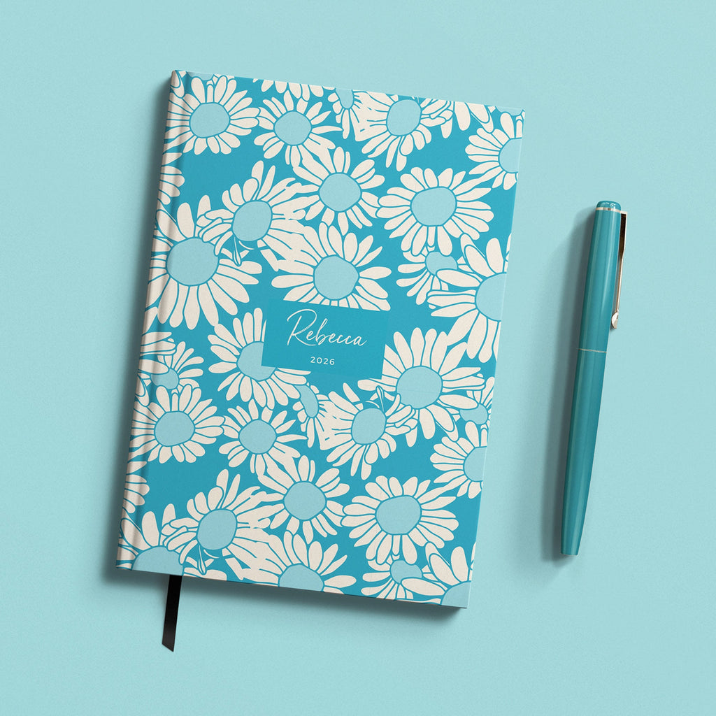 Personalised Turquoise Daisy 2026 Diary