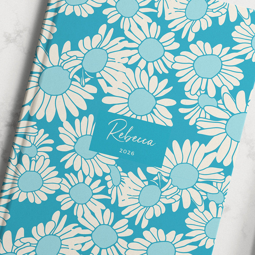 Personalised Turquoise Daisy 2026 Diary