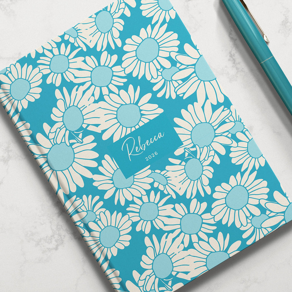 Personalised Turquoise Daisy 2026 Diary