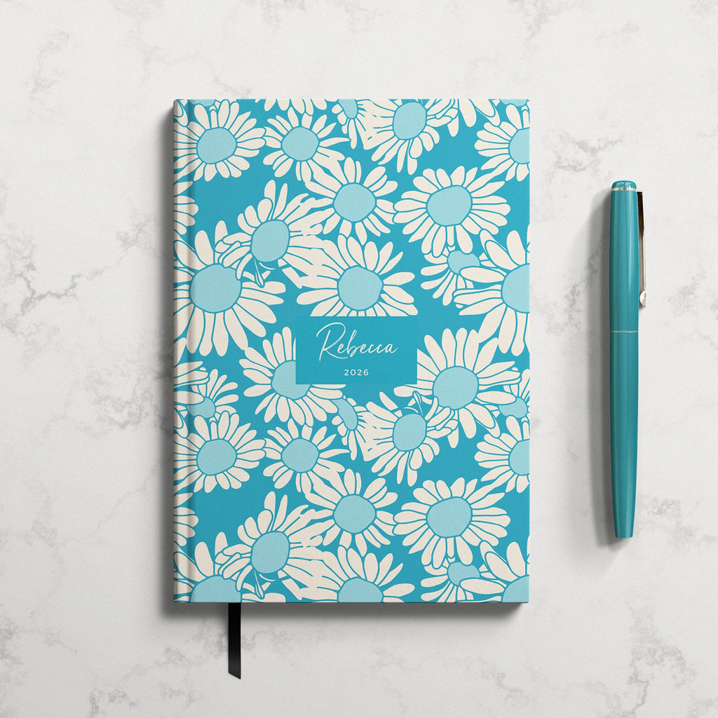 Personalised Turquoise Daisy 2026 Diary