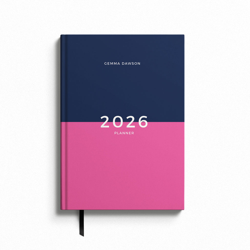 Personalised Two Tone Pink 2026 Diary Navy and Pink