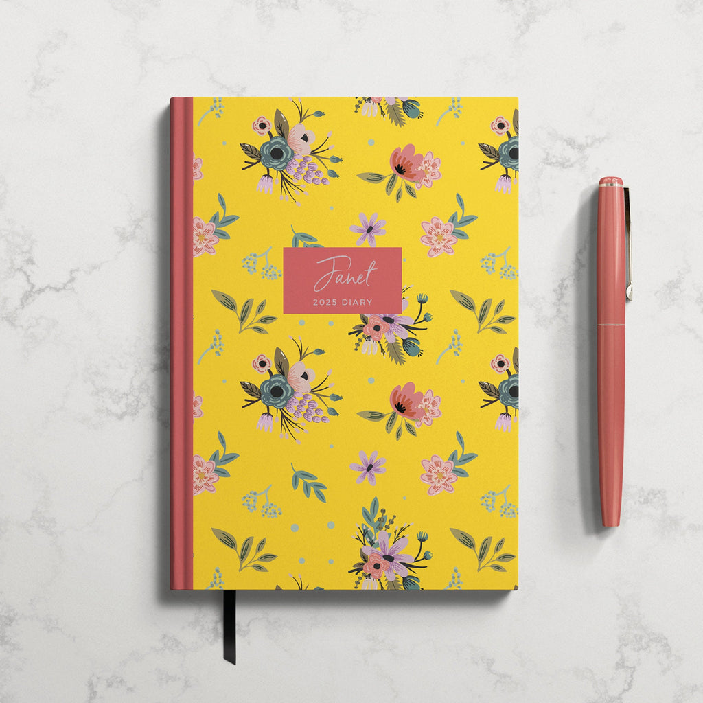 Personalised Yellow Floral 2025 Weekly Diary (A5)