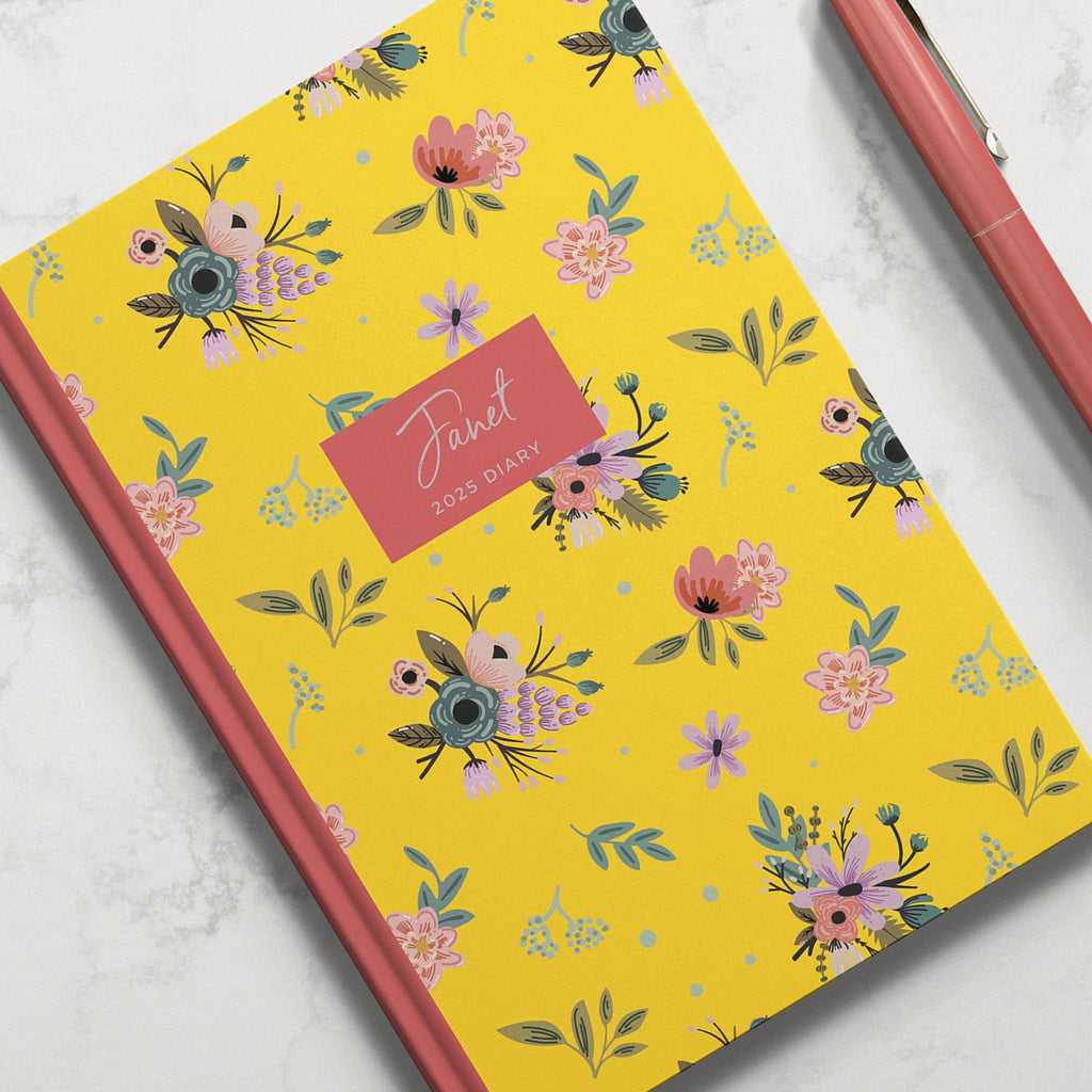 Personalised Yellow Floral 2025 Weekly Diary (A5)