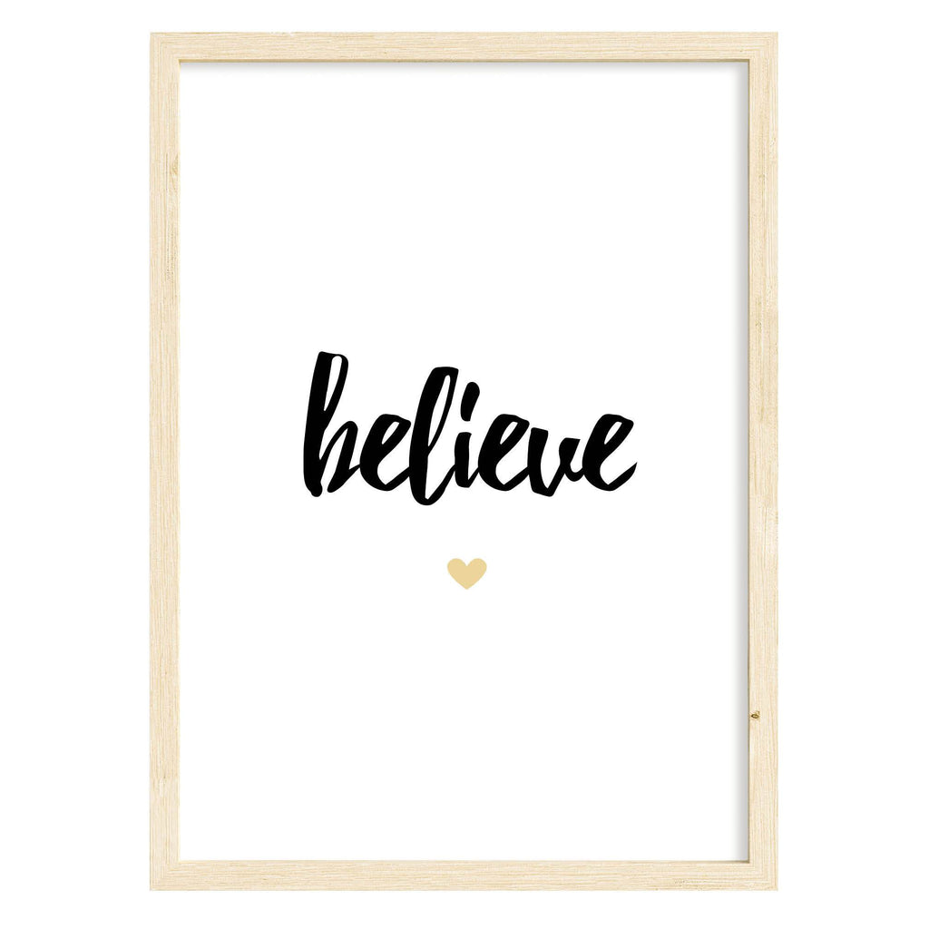 Believe Quote Print A4 (210mm × 297mm) / Natural Frame
