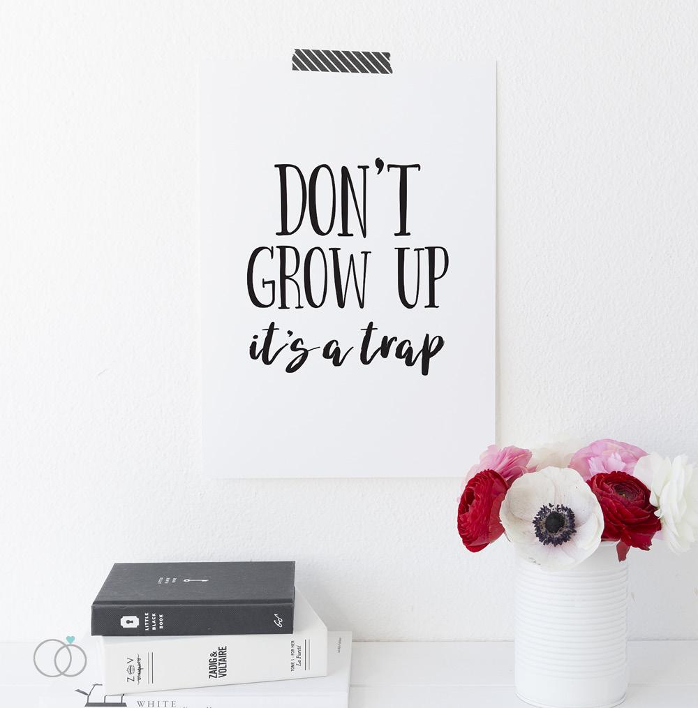 Don't Grow Up Quote Print Black & White / A4 (210mm × 297mm) / Unframed