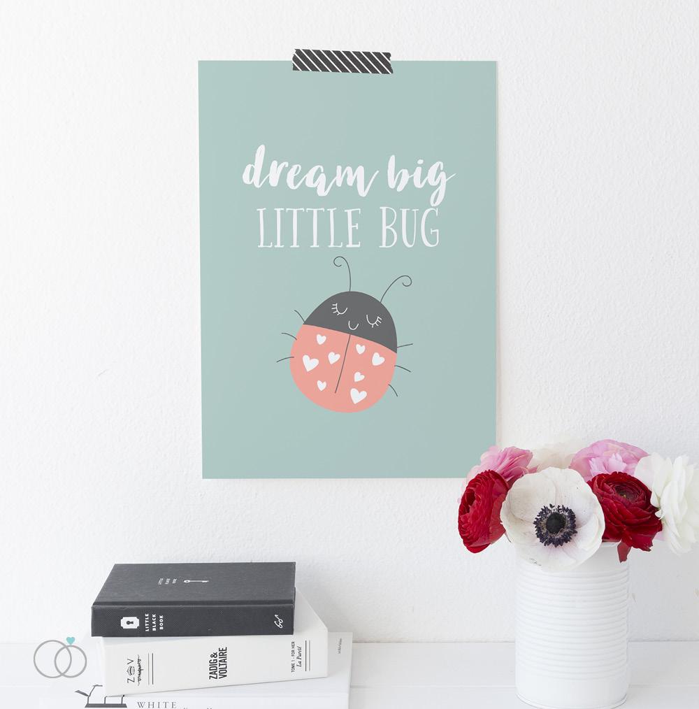 Dream Big Ladybird Quote Print A4 (210mm × 297mm) / Unframed