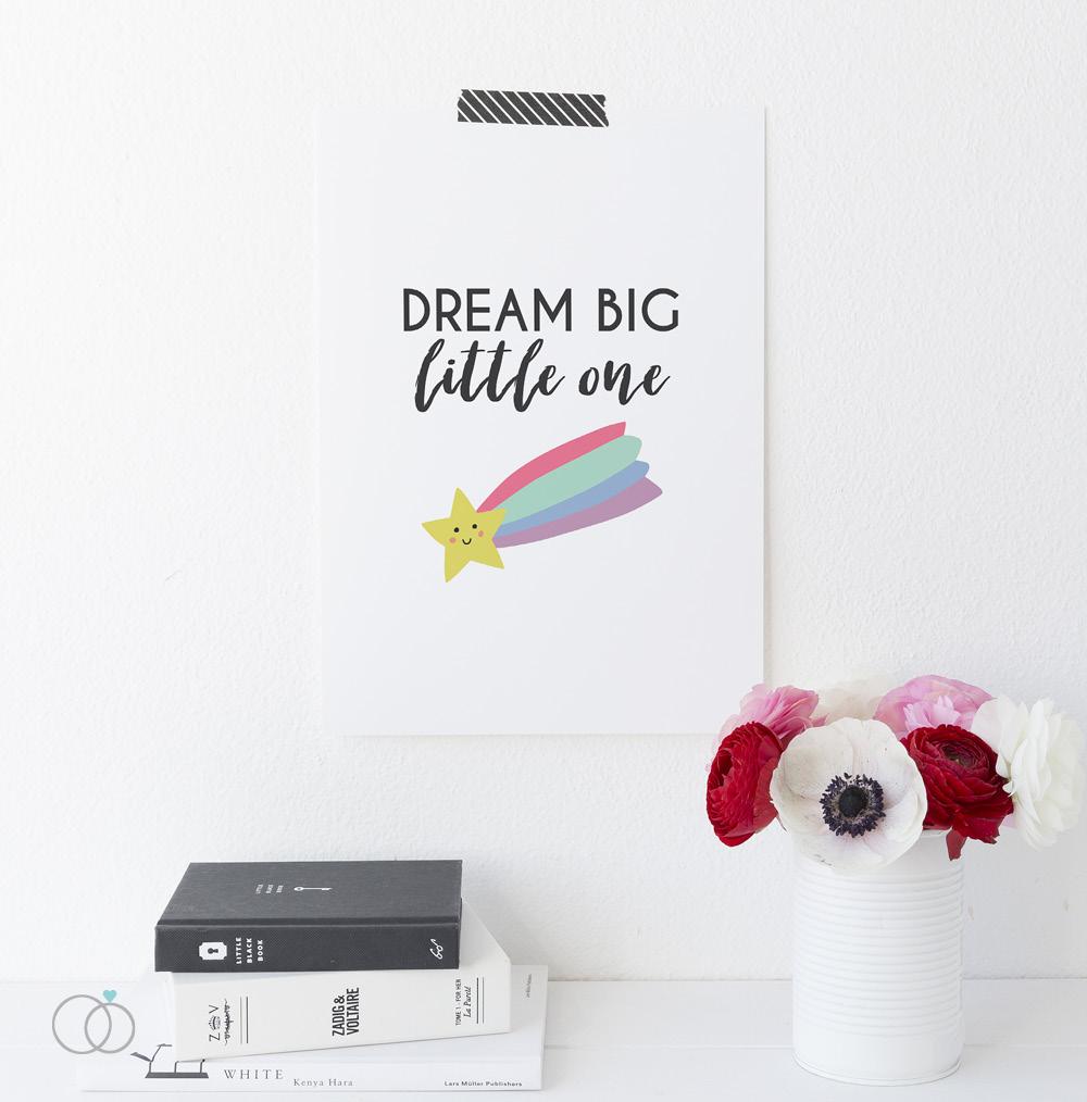 Dream Big Little One Rainbow Nursery Print A4 (210mm × 297mm) / Unframed