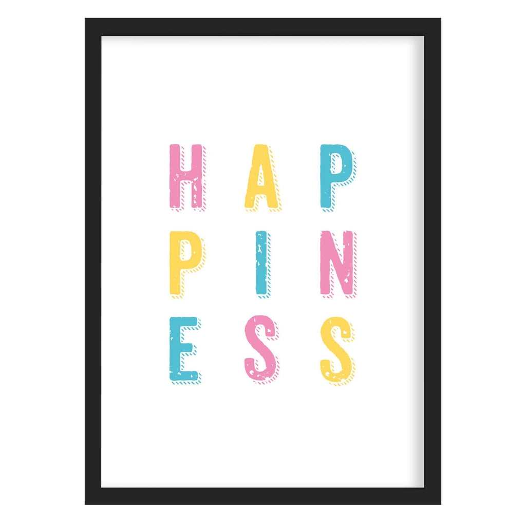 Happiness Quote Print A4 (210mm × 297mm) / Black Frame