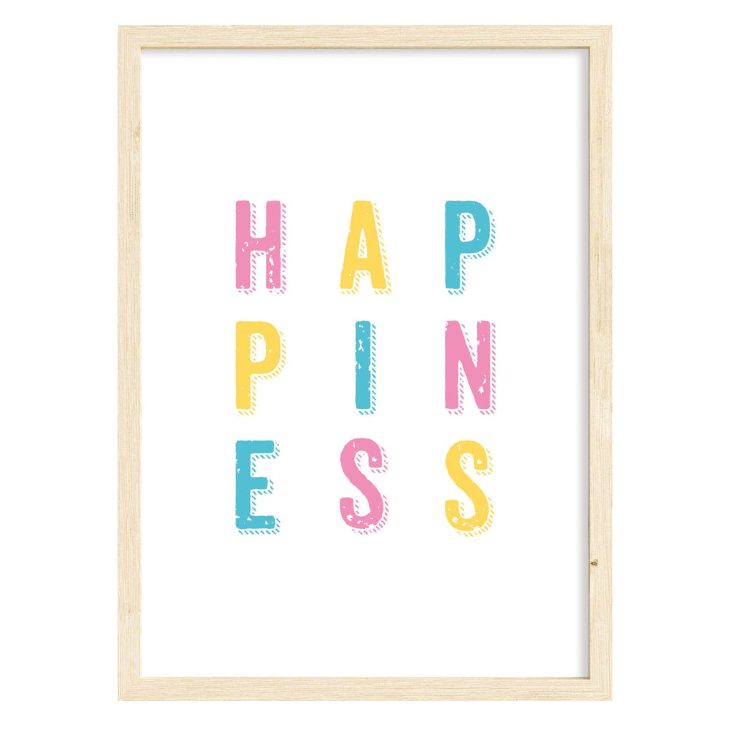 Happiness Quote Print A4 (210mm × 297mm) / Natural Frame