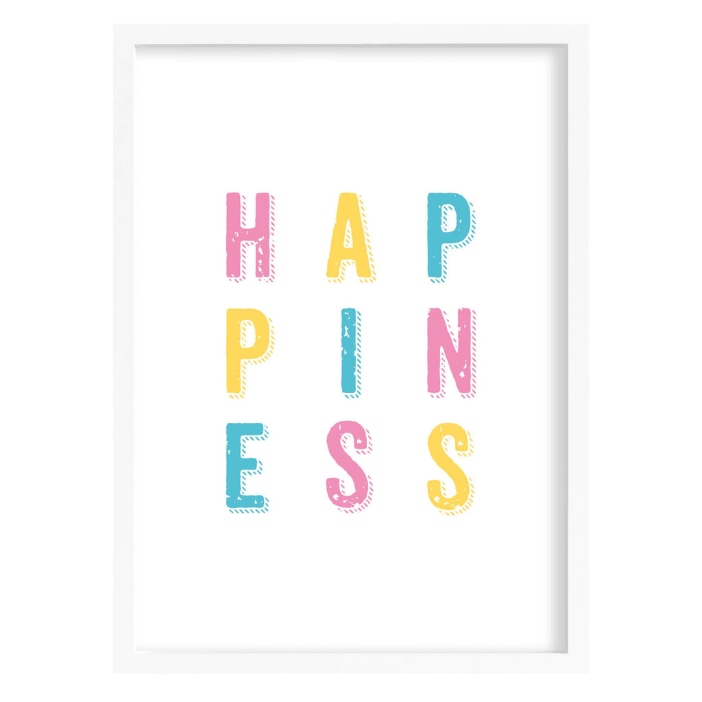 Happiness Quote Print A4 (210mm × 297mm) / White Frame