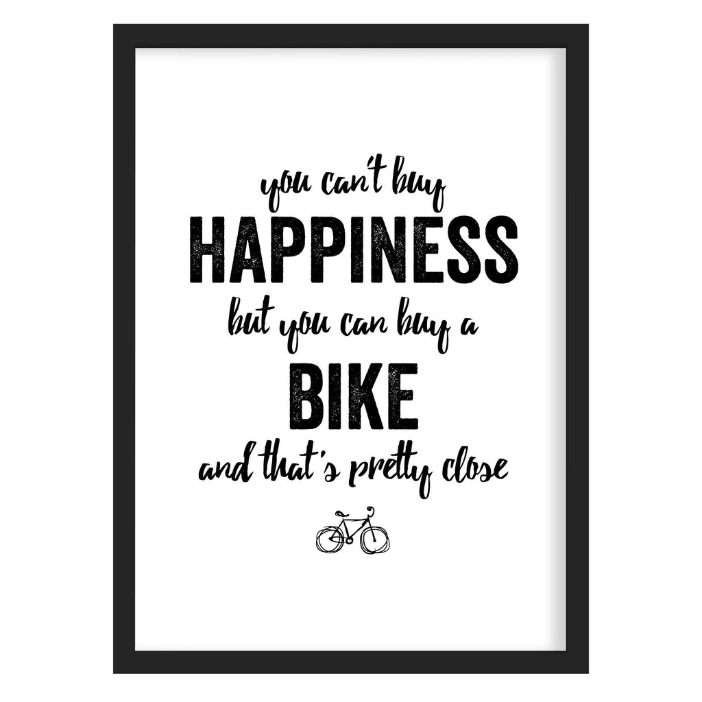 Happiness Bike Quote Print A4 (210mm × 297mm) / Black Frame