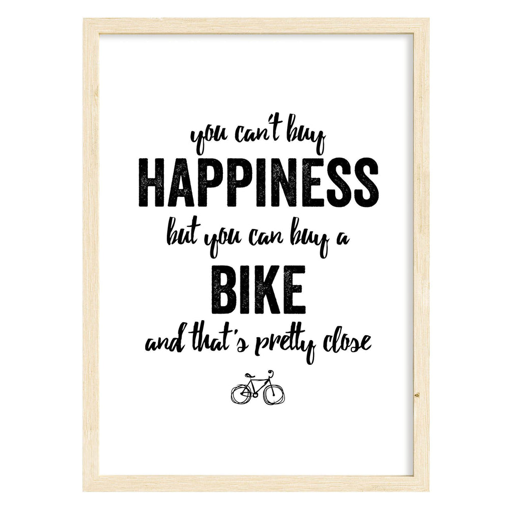 Happiness Bike Quote Print A4 (210mm × 297mm) / Natural Frame