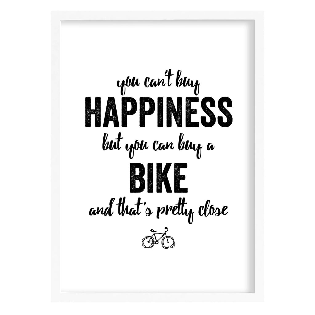 Happiness Bike Quote Print A4 (210mm × 297mm) / White Frame