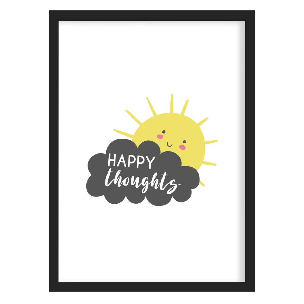 Happy Thoughts Quote Print A4 (210mm × 297mm) / Black Frame