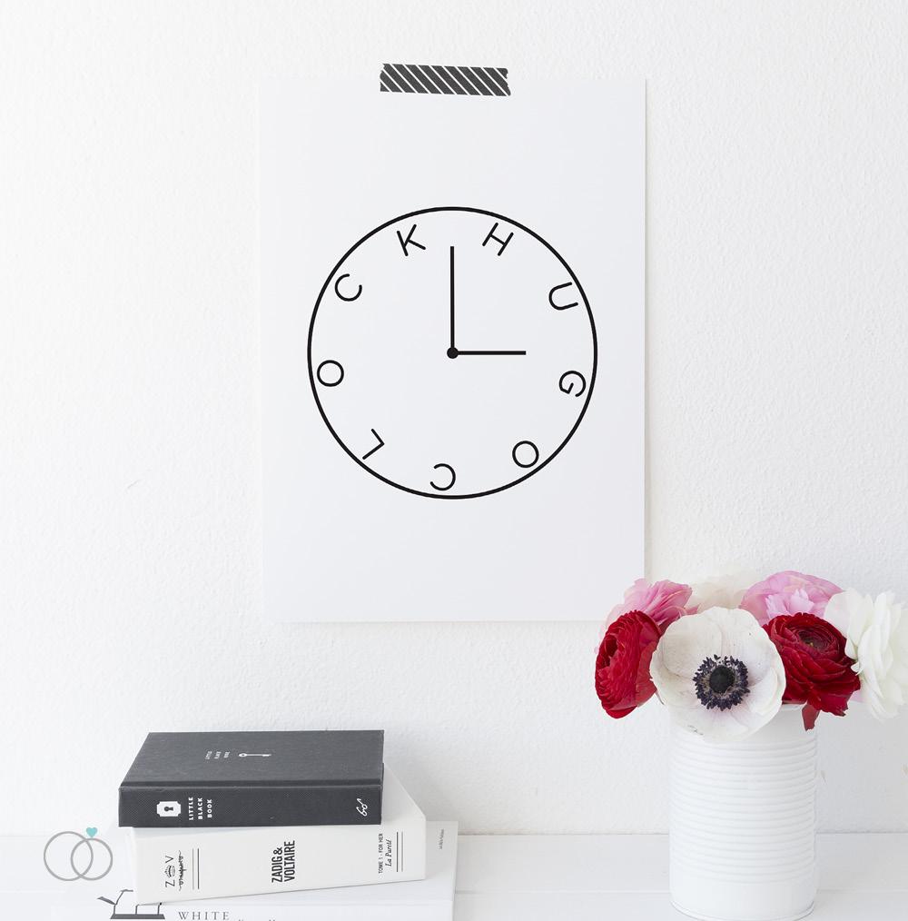 Hug O'Clock Quote Print Black & White / A4 (210mm × 297mm) / Unframed