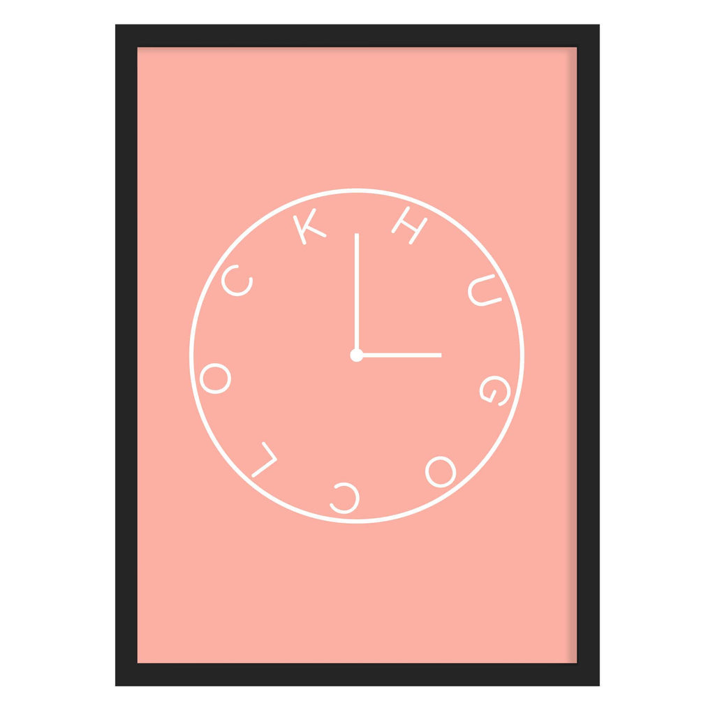 Hug O'Clock Quote Print Coral / A4 (210mm × 297mm) / Black Frame