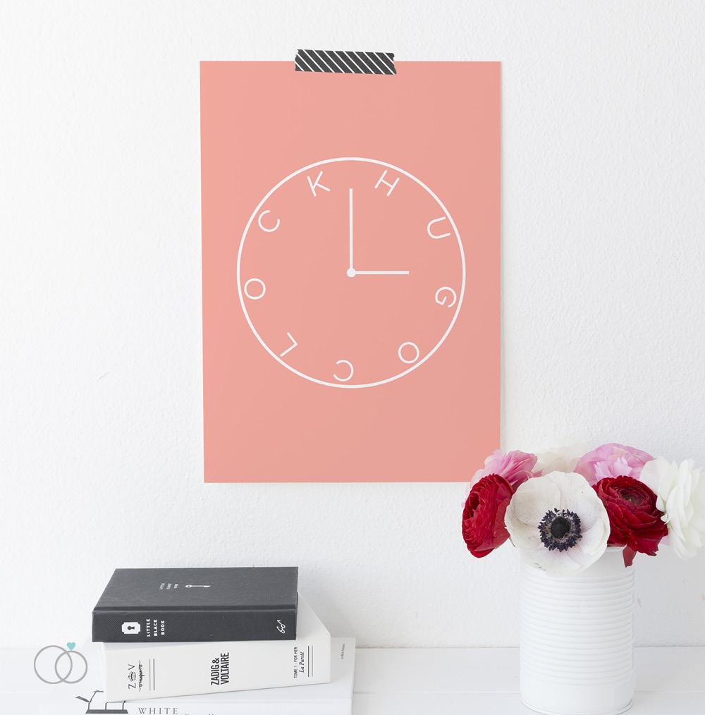 Hug O'Clock Quote Print Coral / A4 (210mm × 297mm) / Unframed