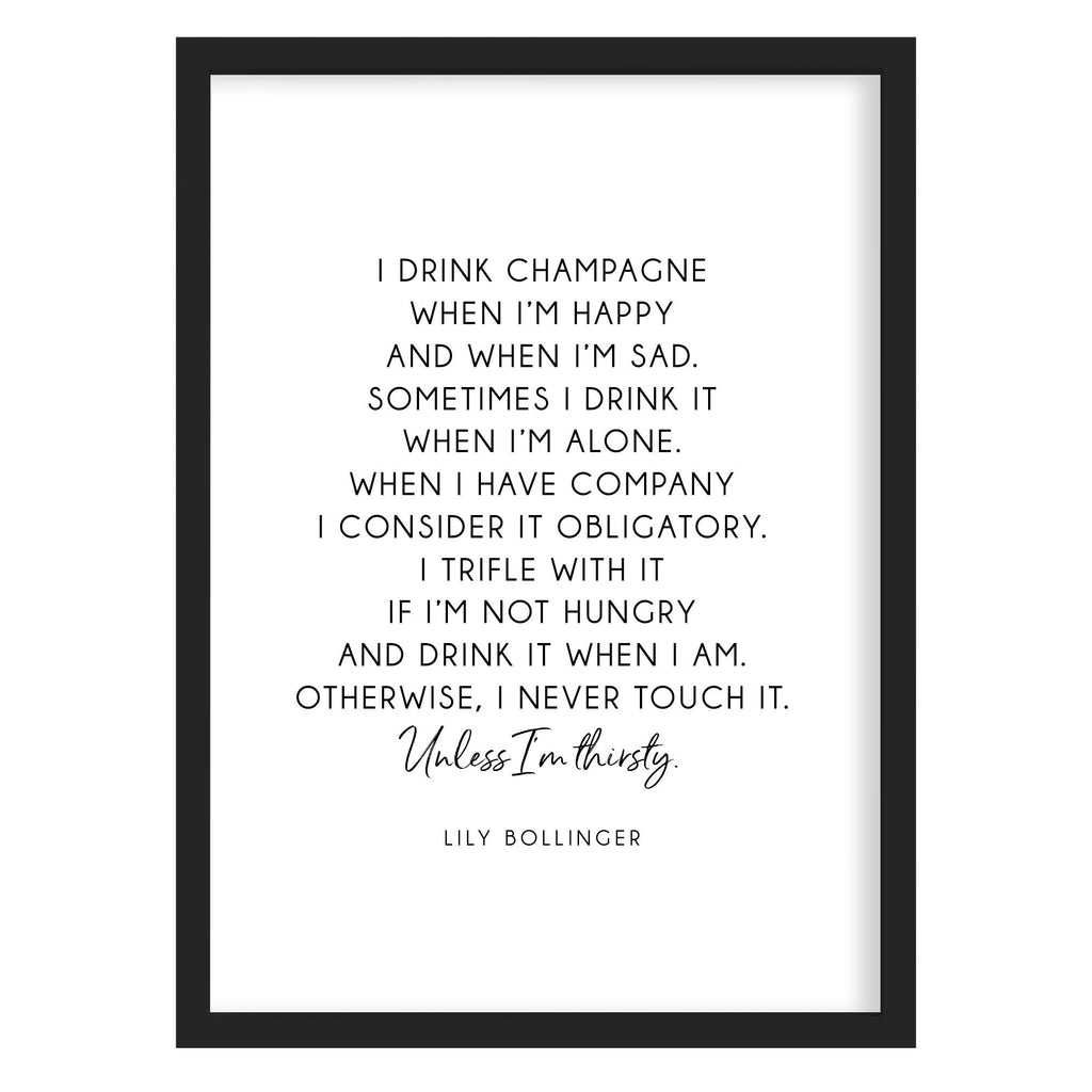 Lily Bollinger Champagne Quote Print A4 (210mm × 297mm) / Black Frame