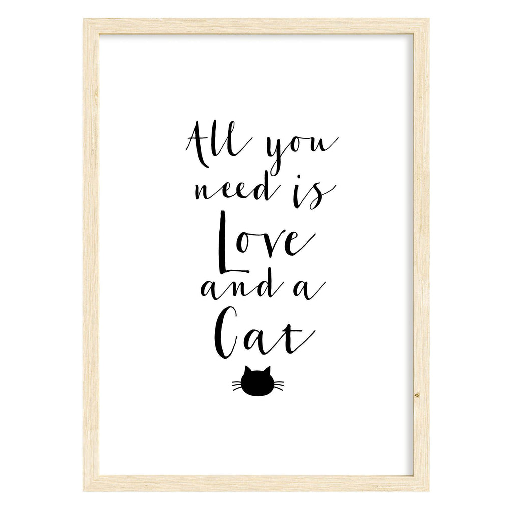 Love & A Cat Quote Print A4 (210mm × 297mm) / Natural Frame