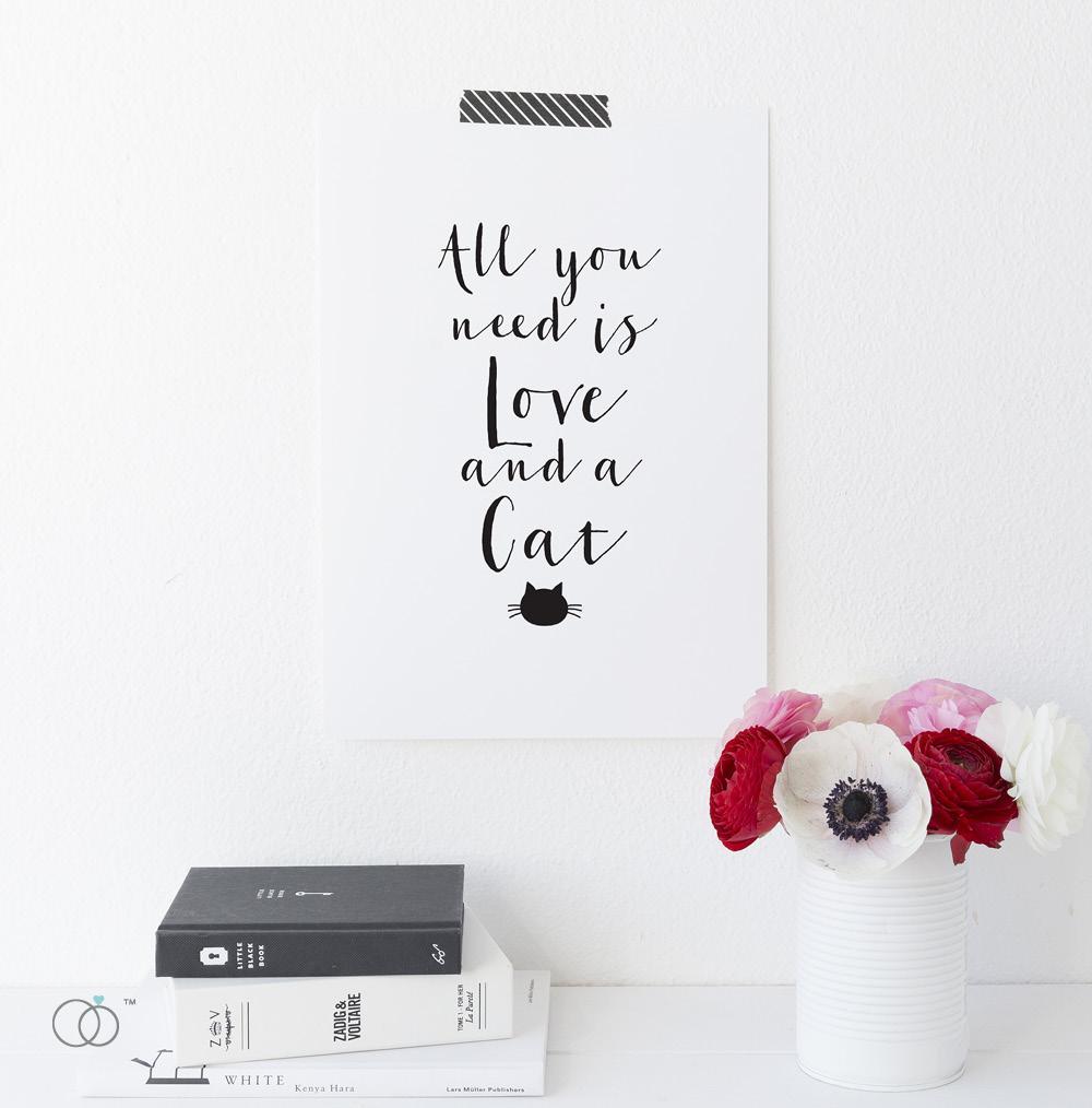 Love & A Cat Quote Print A4 (210mm × 297mm) / Unframed