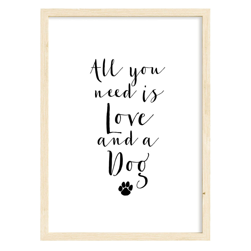 Love & A Dog Quote Print A4 (210mm × 297mm) / Natural Frame