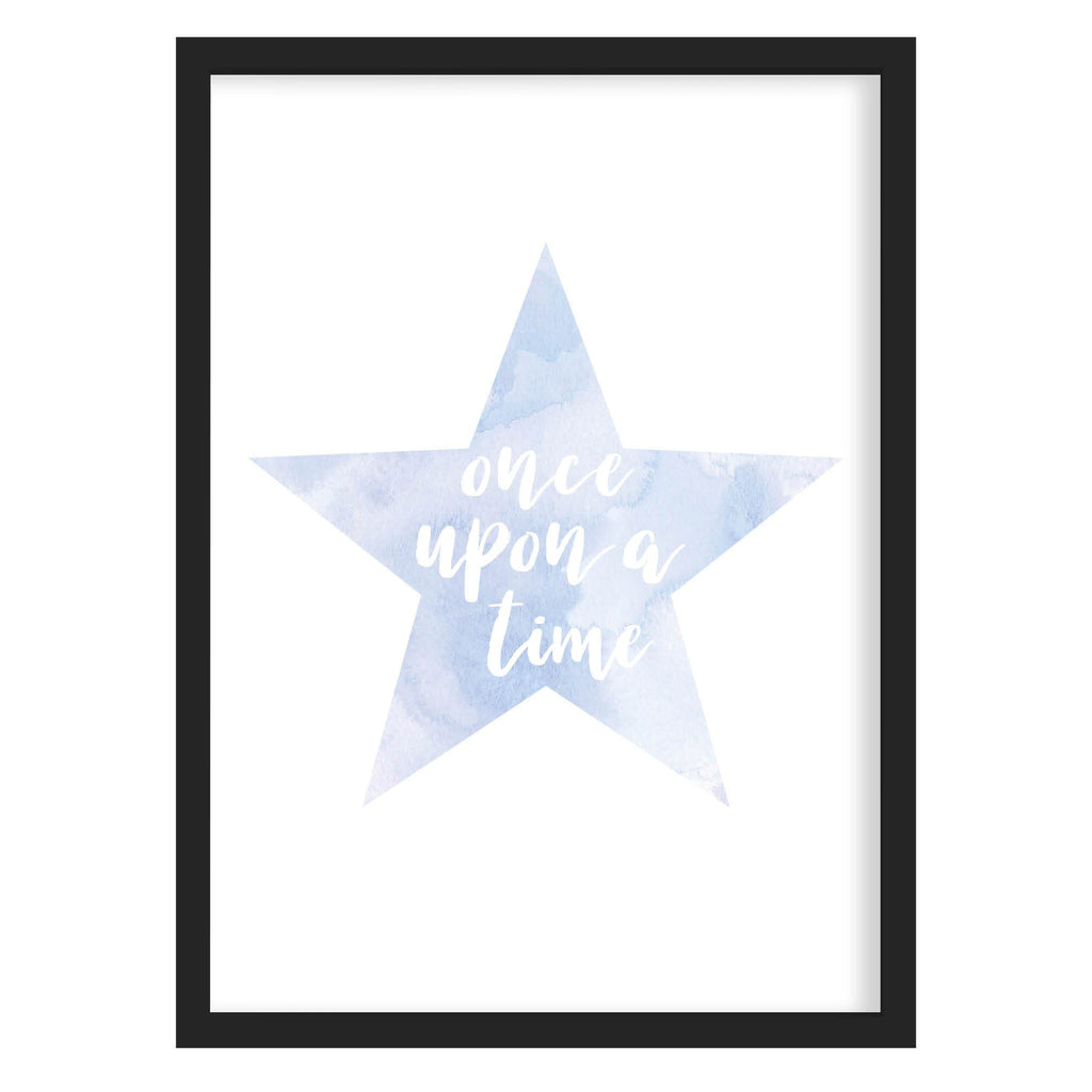 Once Upon A Time Star Print - Watercolour Nursery Print A4 (210mm × 297mm) / Black Frame