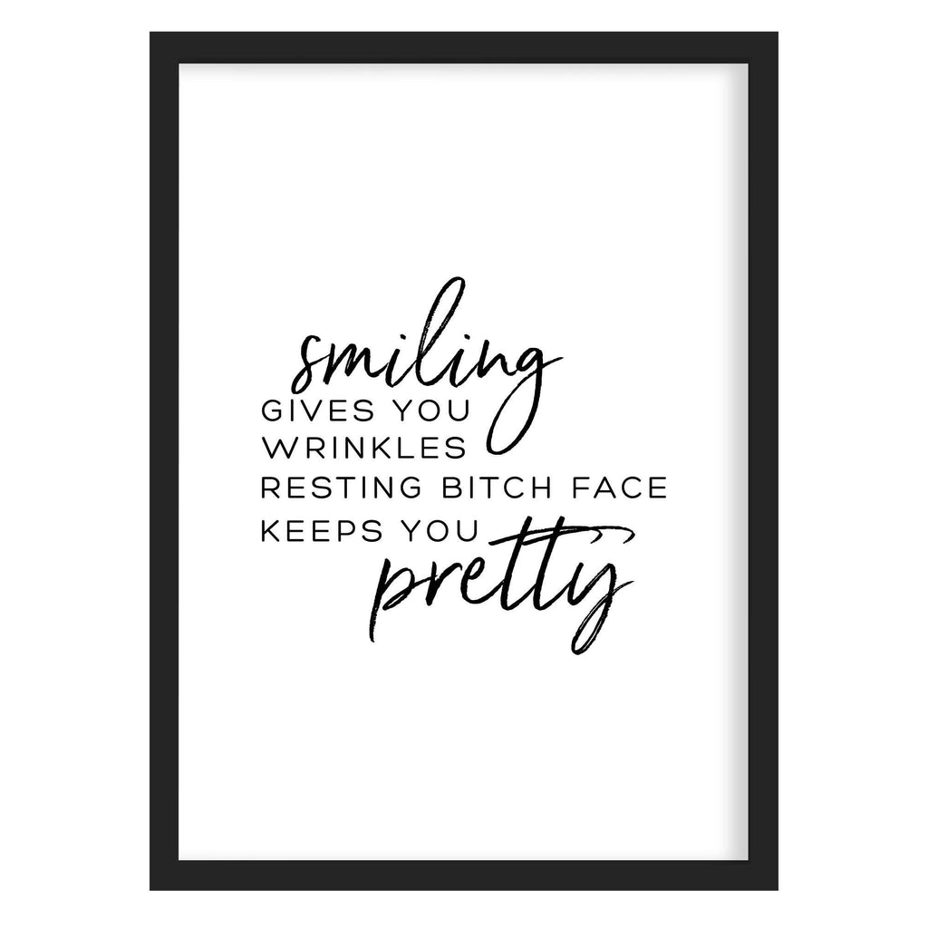 Resting Bitch Face Pretty Quote Print A4 (210mm × 297mm) / Black Frame